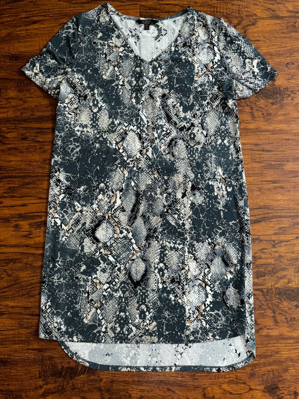 Christian Siriano New York Short Sleeve V-Neck Snake Print Shift Dress Blue Gray